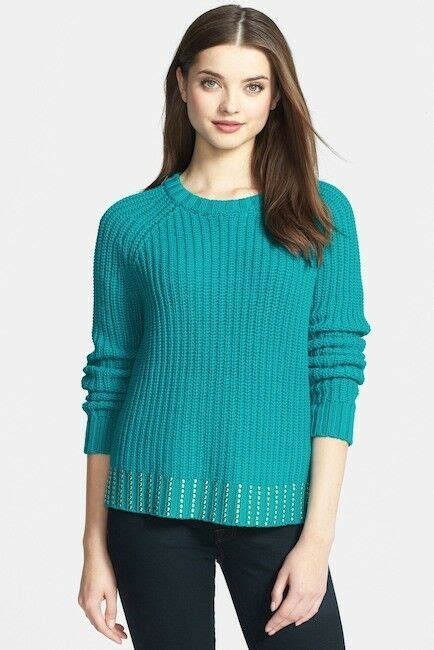 michael kors blocked crewneck raglan sweater blue|KORS Knit Sweater .